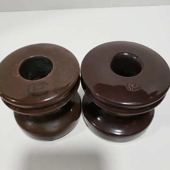 Vintage Set of 2 Ceramic  Brown Glazed Insulators. - Picture 2 of 5